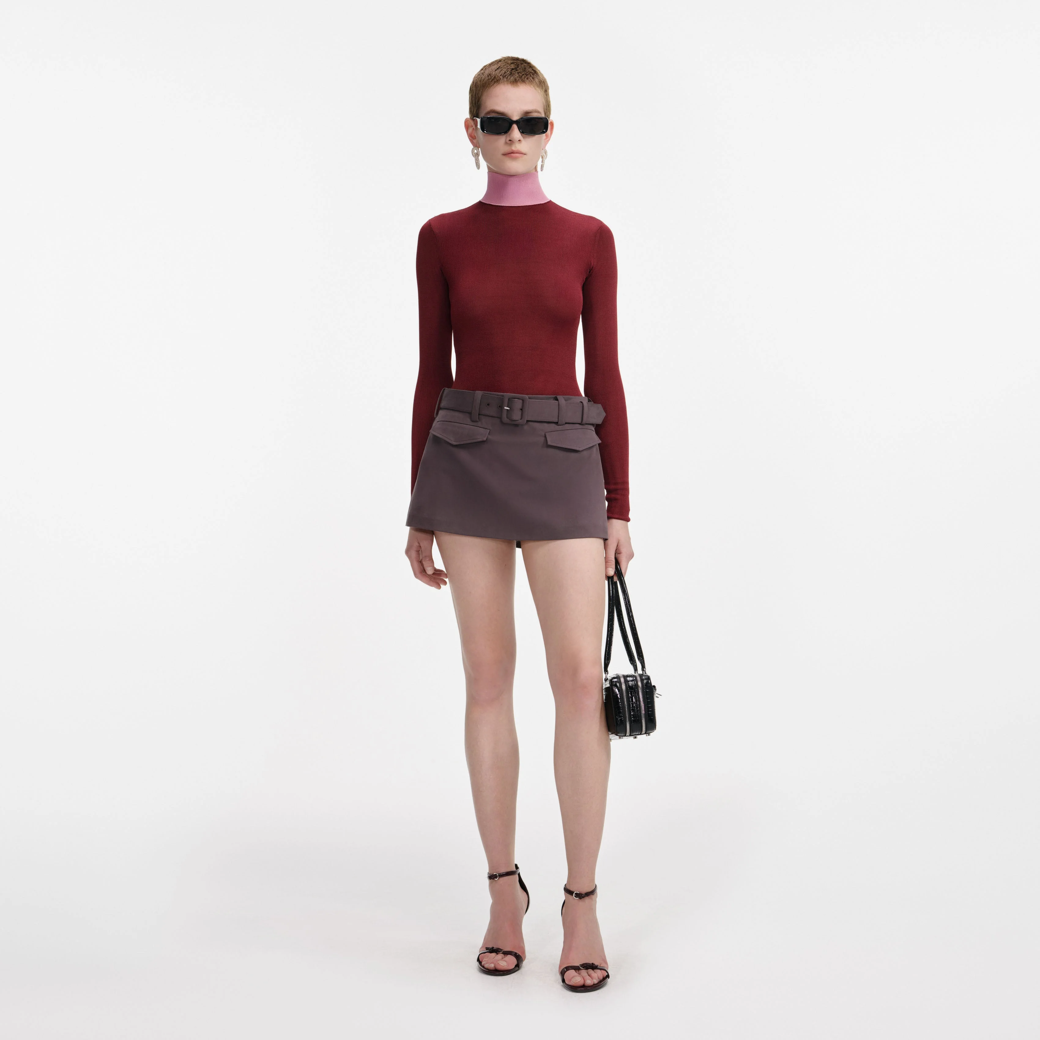 Burgundy Contrast Viscose Knit Top