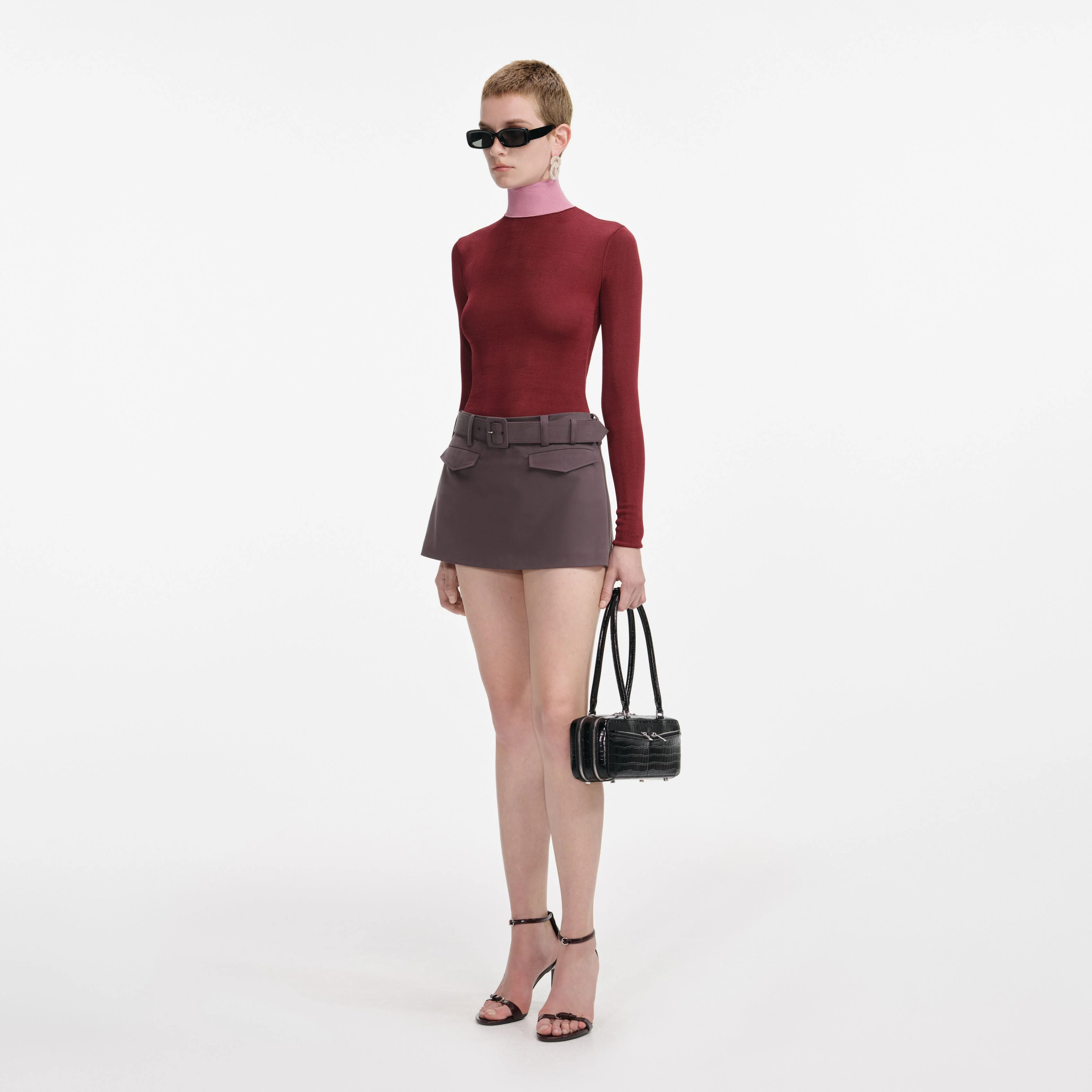 Burgundy Contrast Viscose Knit Top - Image 2