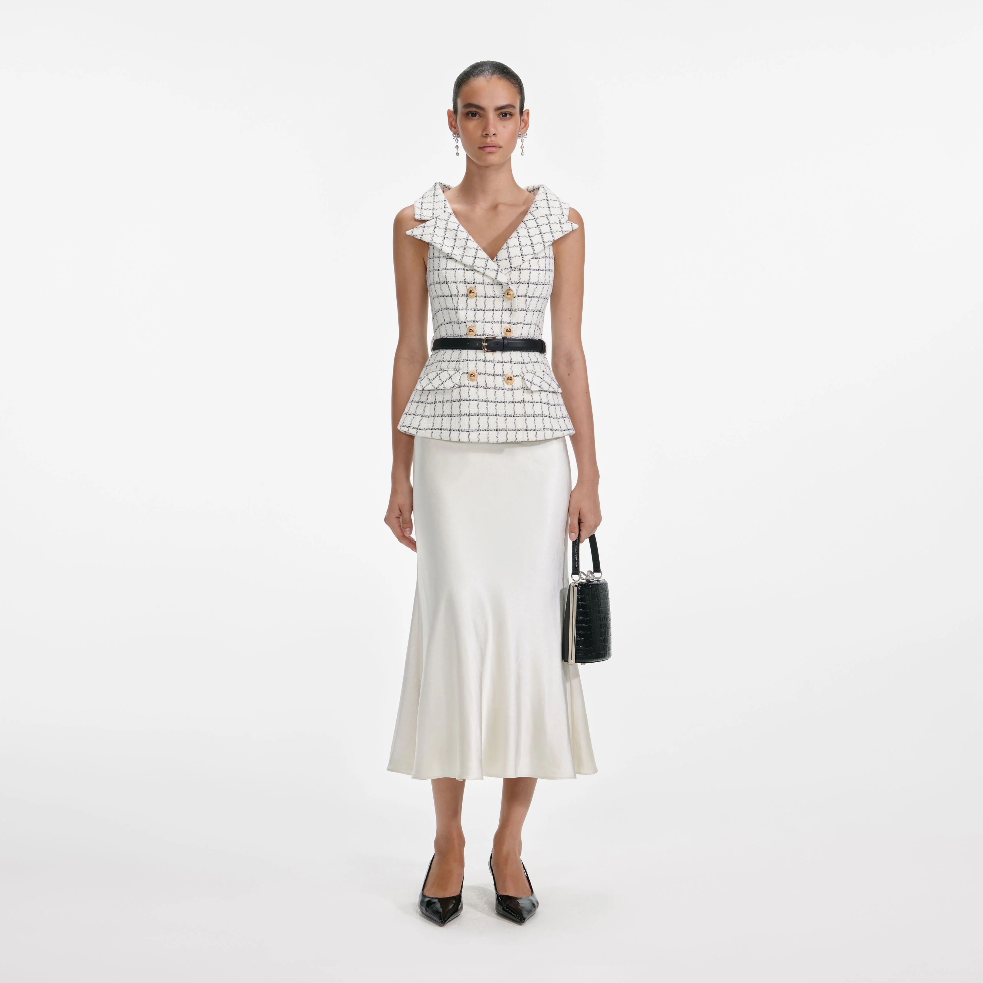Check Boucle Midi Dress
