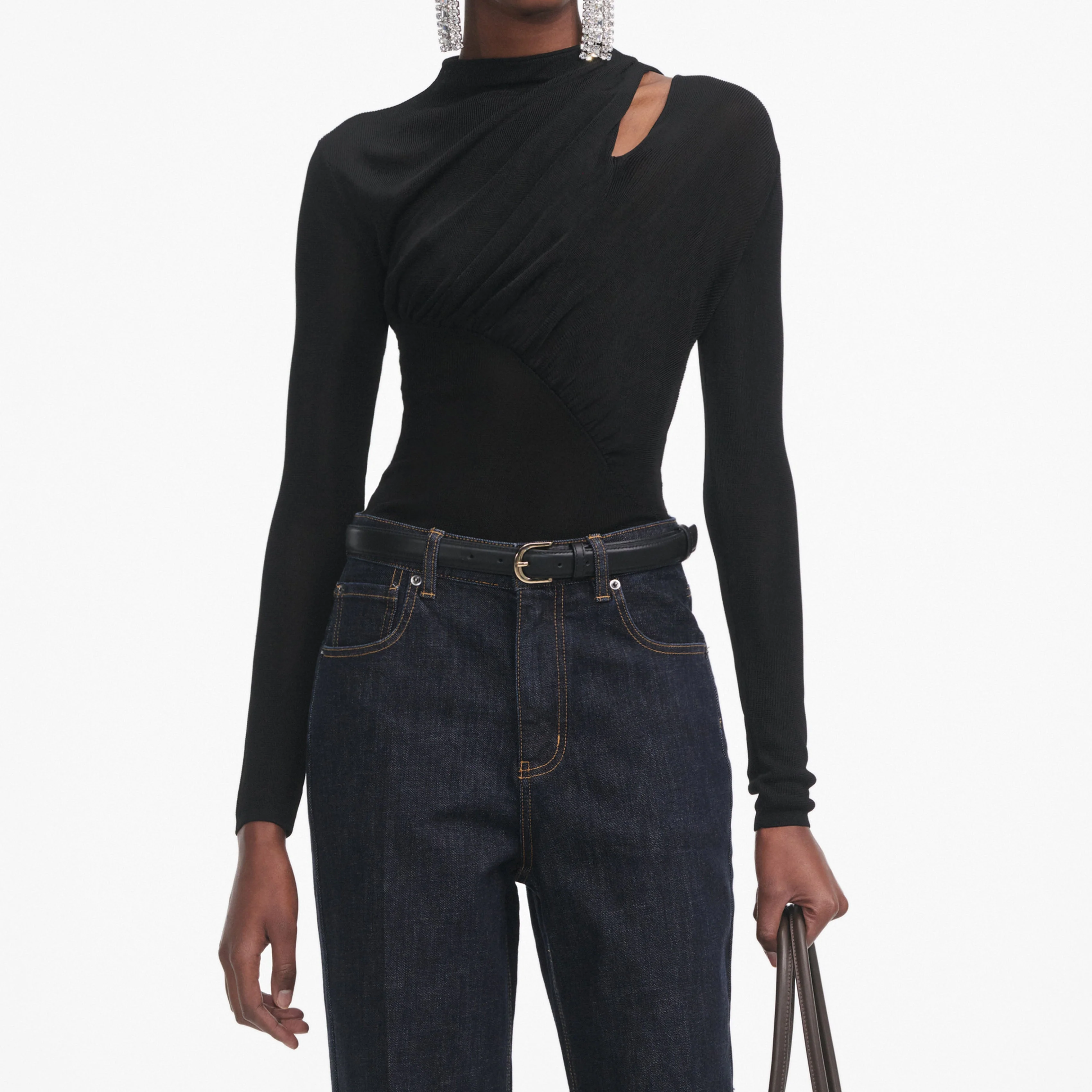 Black Cut Out Viscose Knit Top - Image 4