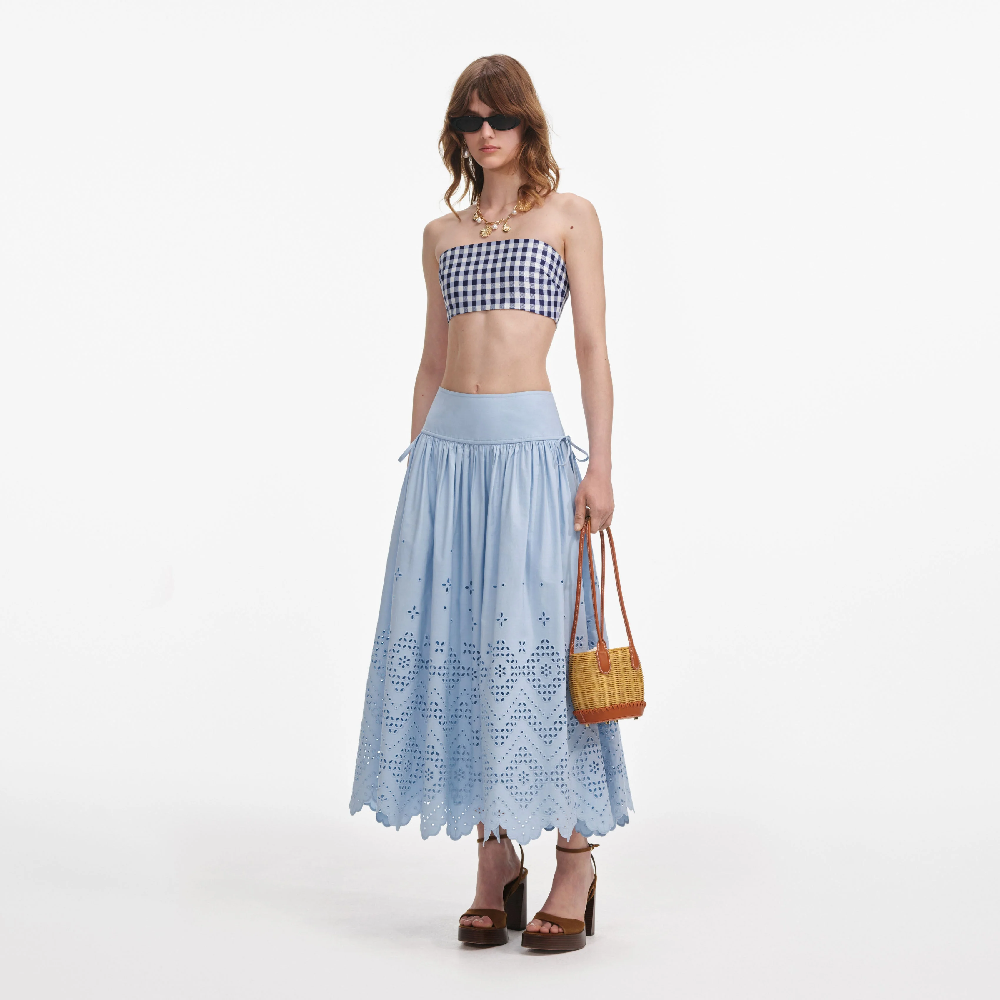 Blue Cotton Broderie Midi Skirt - Image 2