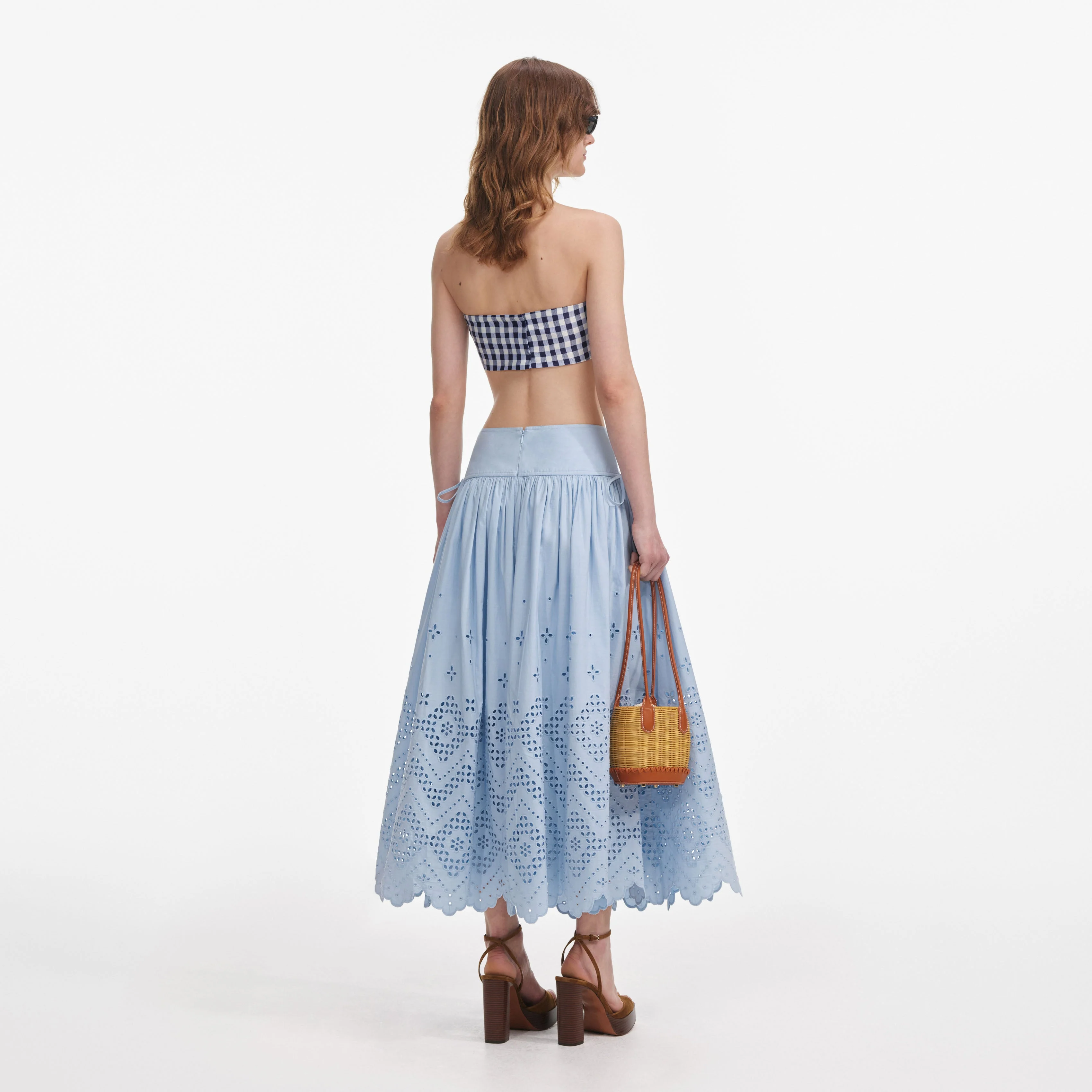Blue Cotton Broderie Midi Skirt - Image 3
