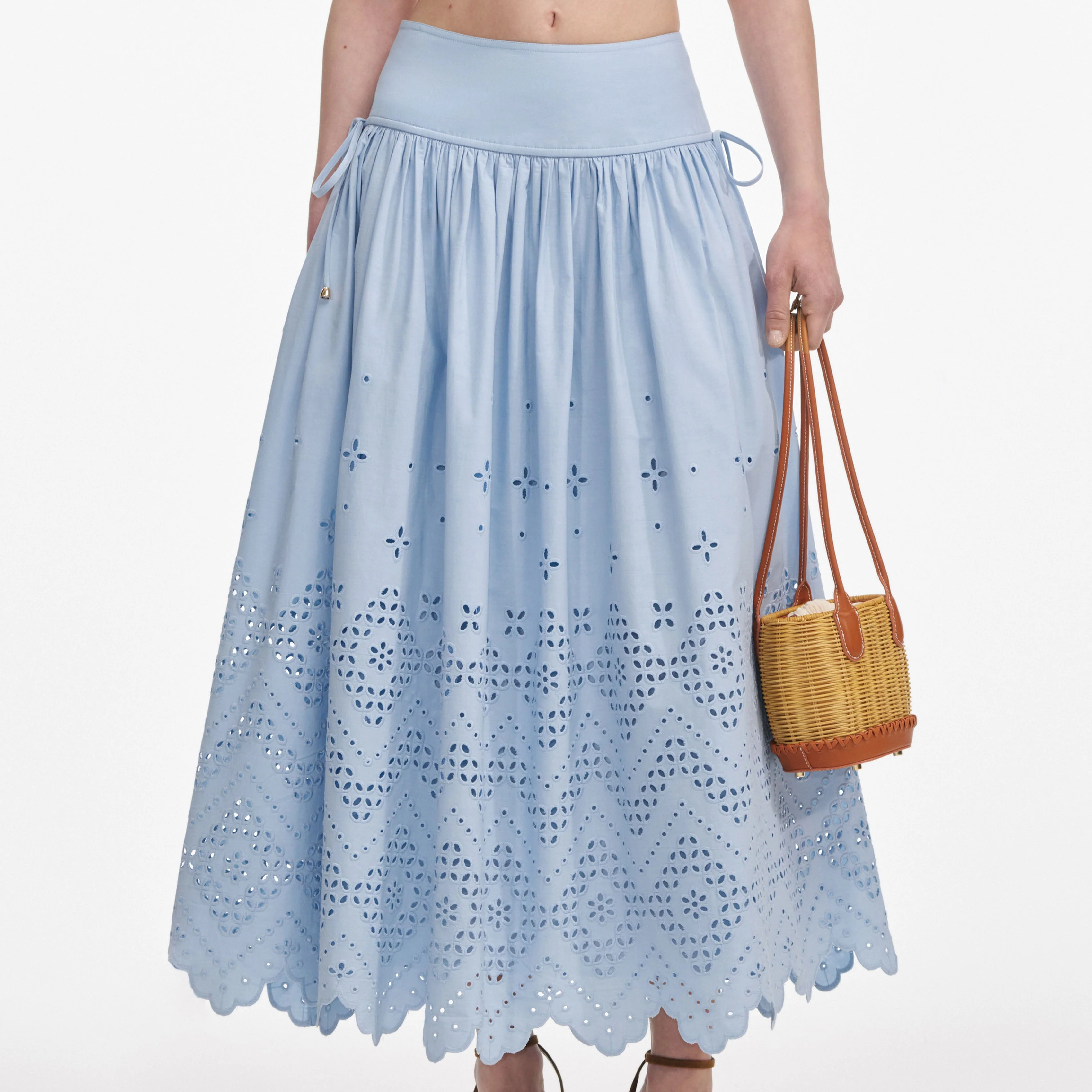 Blue Cotton Broderie Midi Skirt - Image 4