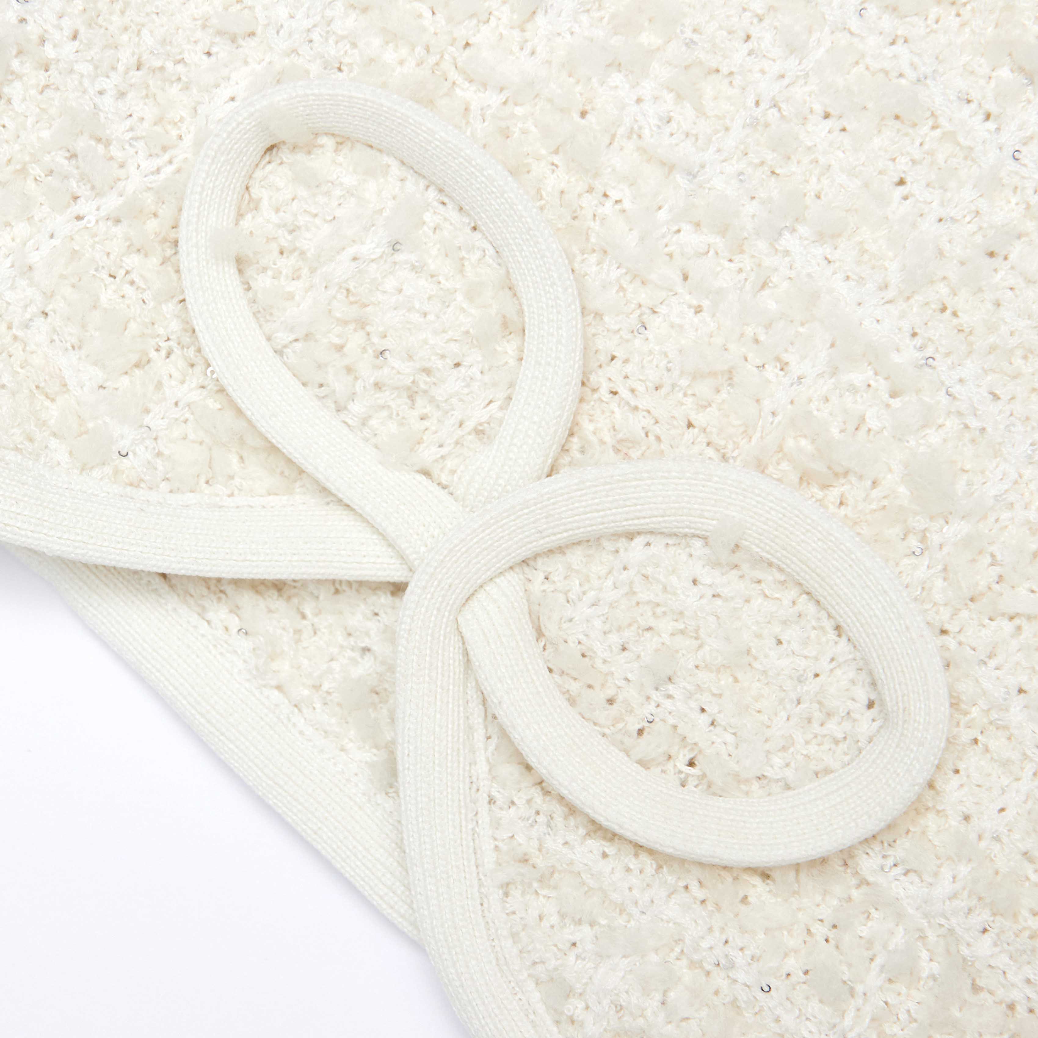 Cream Textured Bow Detail Knit Skirt - Image 3