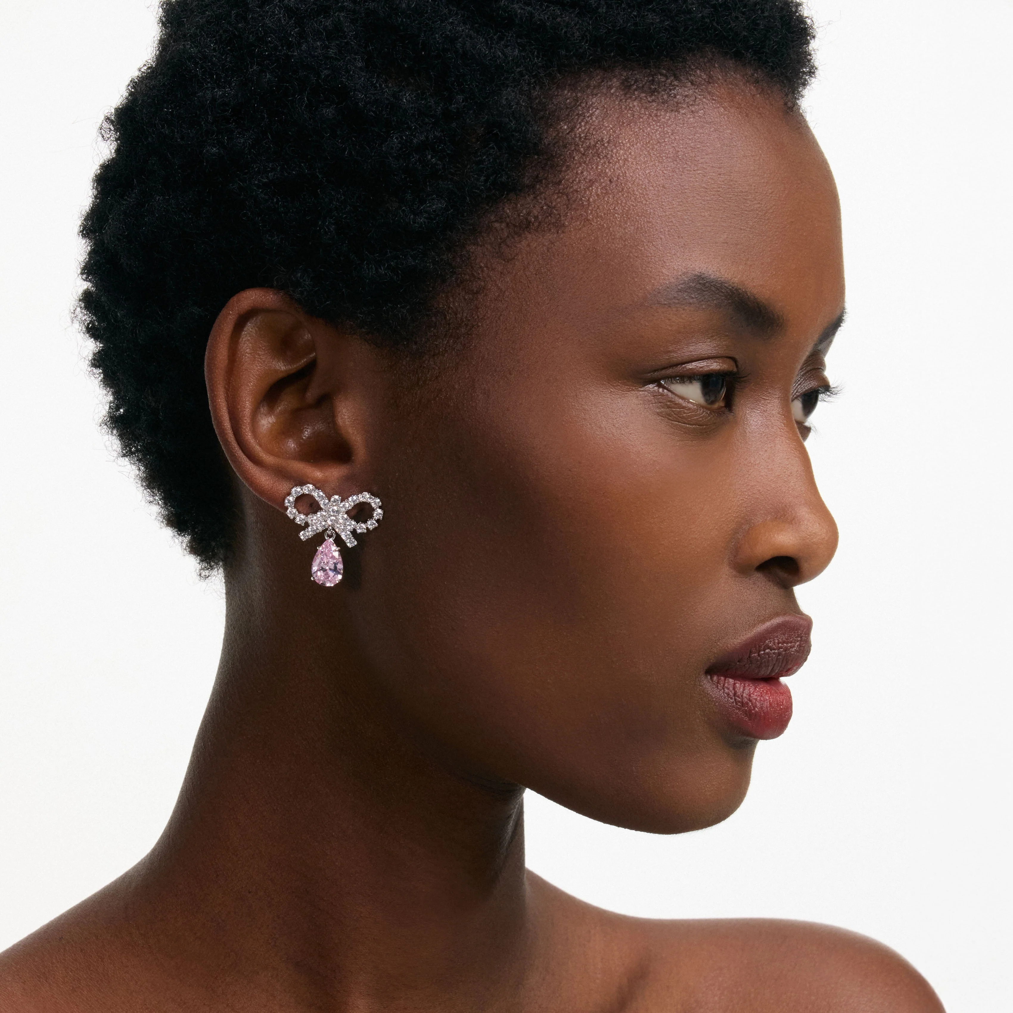 Micro Bow Pink Droplet Earrings - Image 2