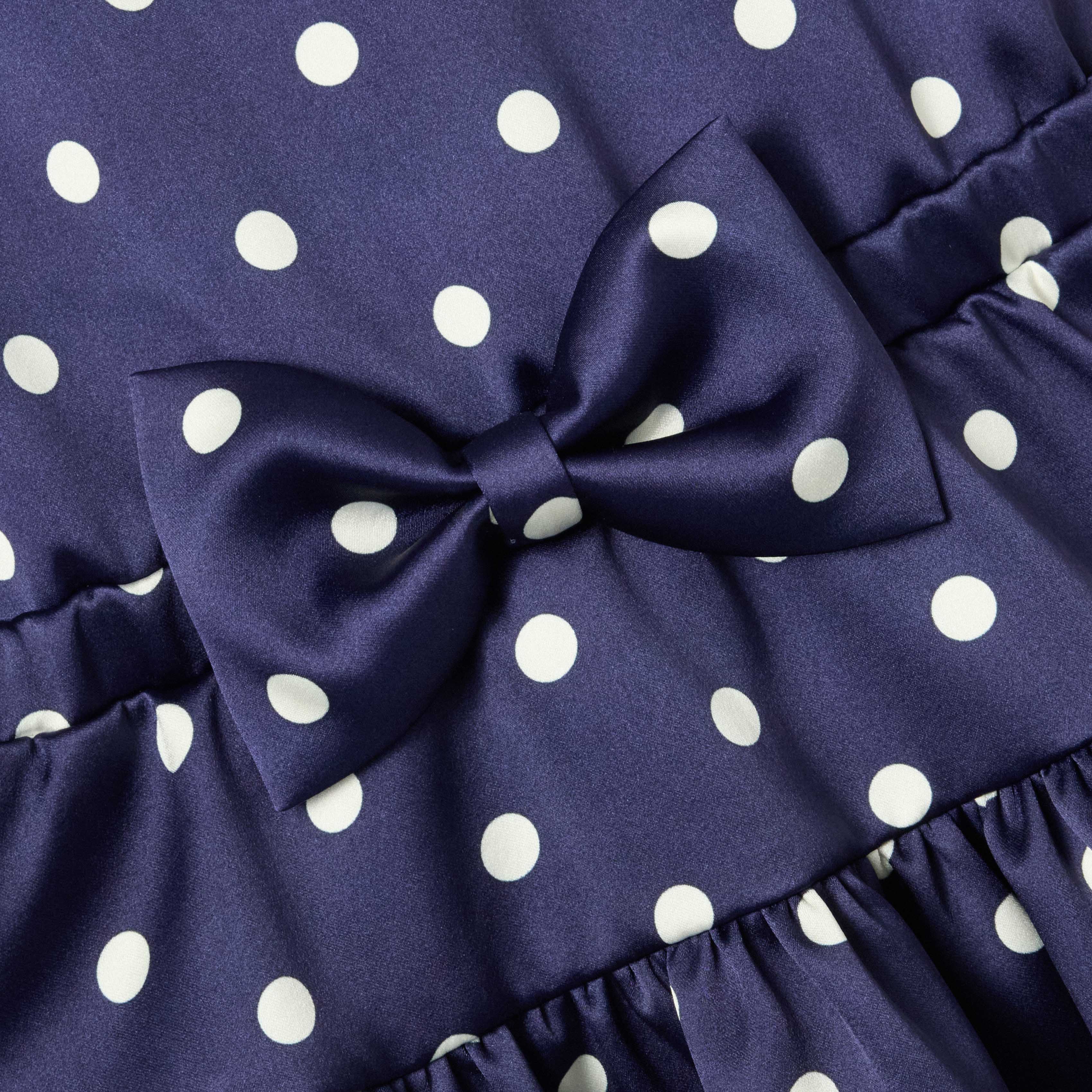 Navy Taffeta Polka Dot Dress - Image 4