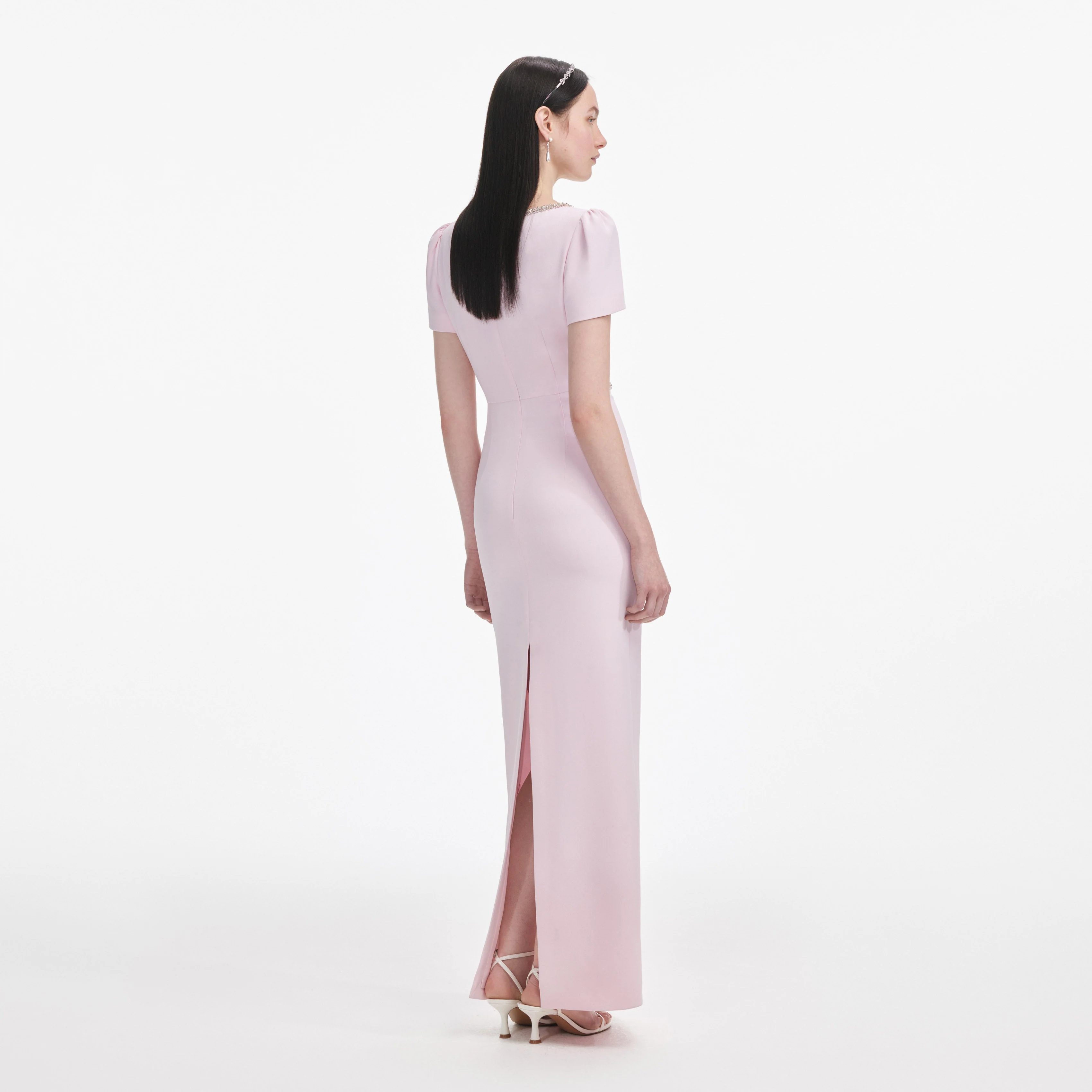 Pink Crepe Crystal Trim Maxi Dress - Image 3