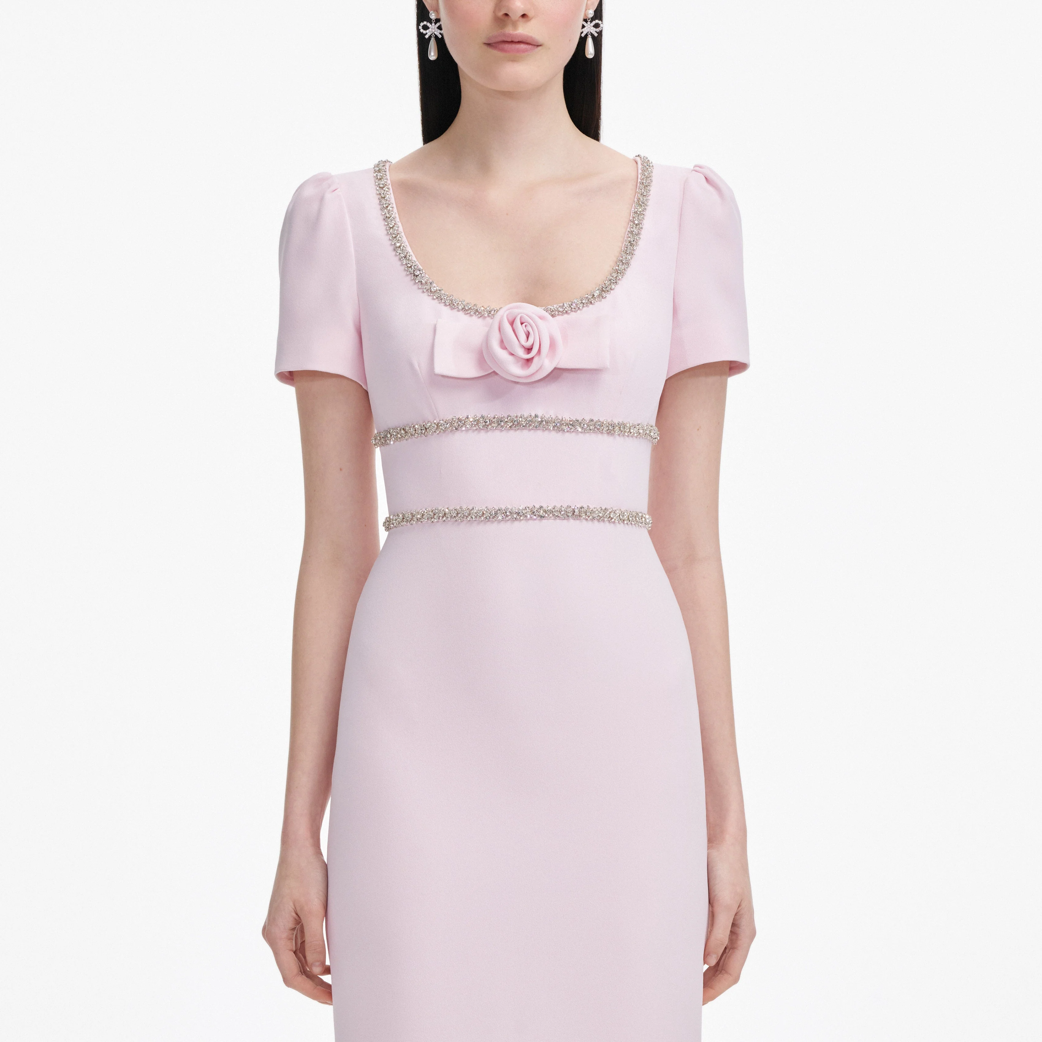 Pink Crepe Crystal Trim Maxi Dress - Image 4