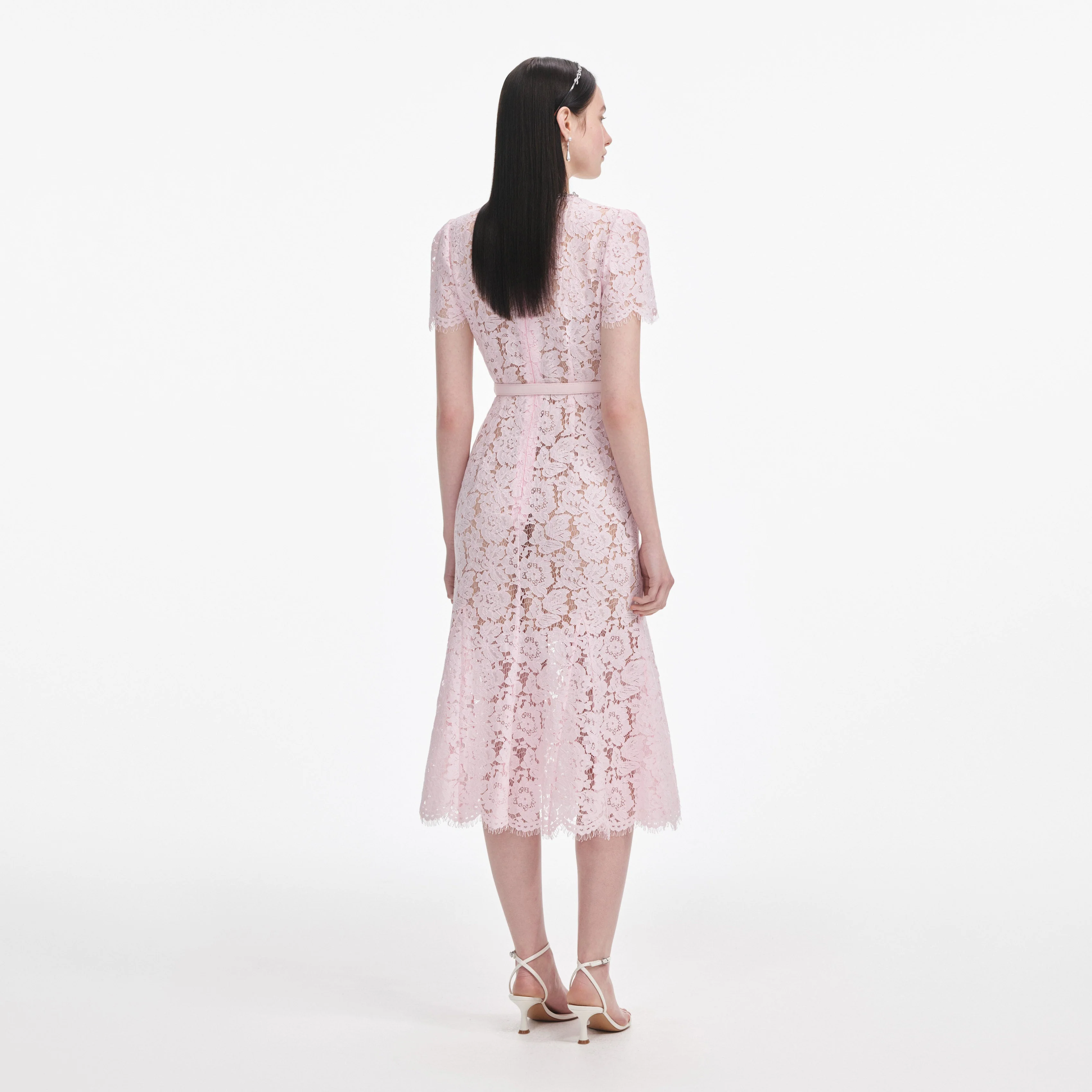 Pink Lace Bow Trim Midi Dress - Image 3