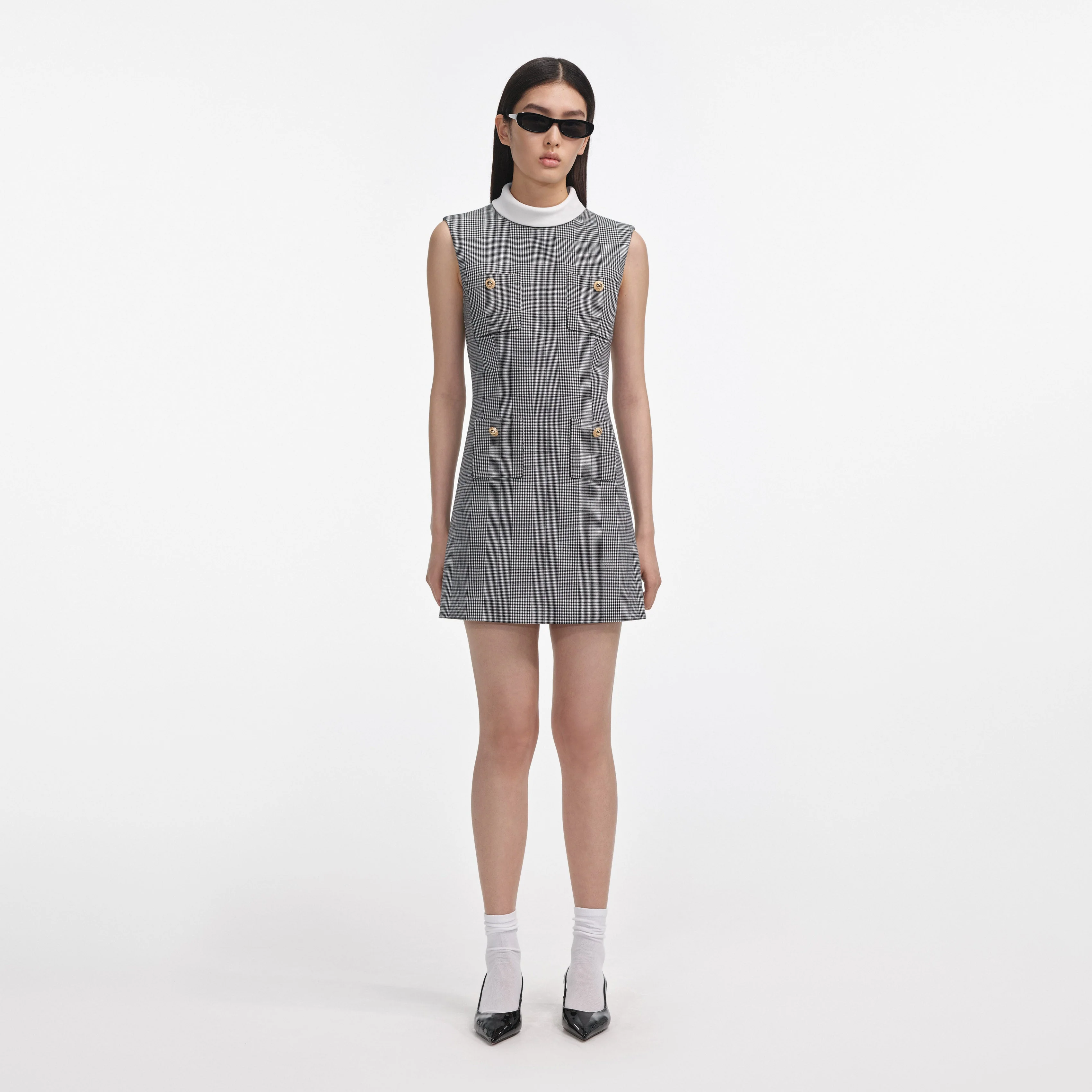Sleeveless Prince Of Wales Check Mini Dress
