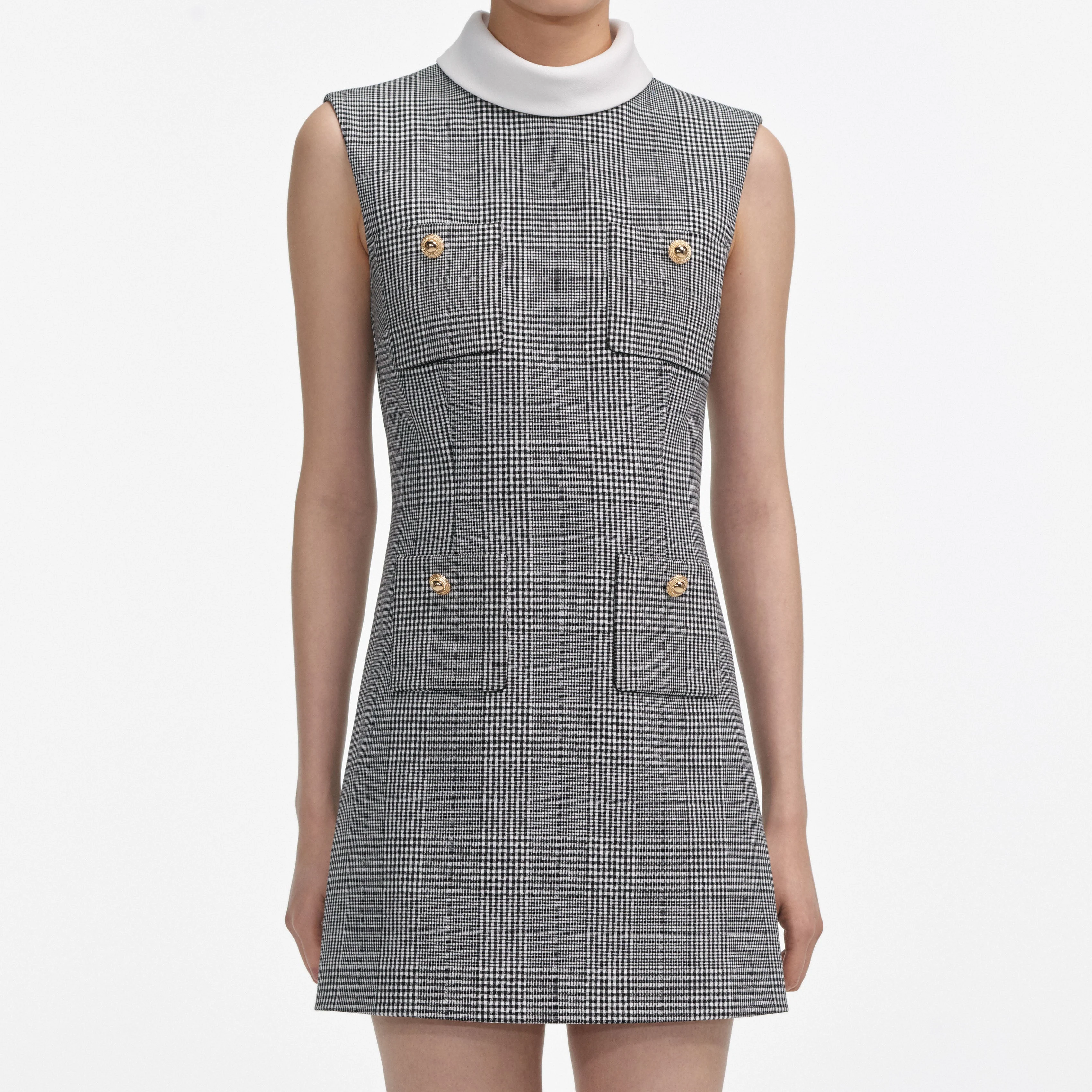 Sleeveless Prince Of Wales Check Mini Dress - Image 4