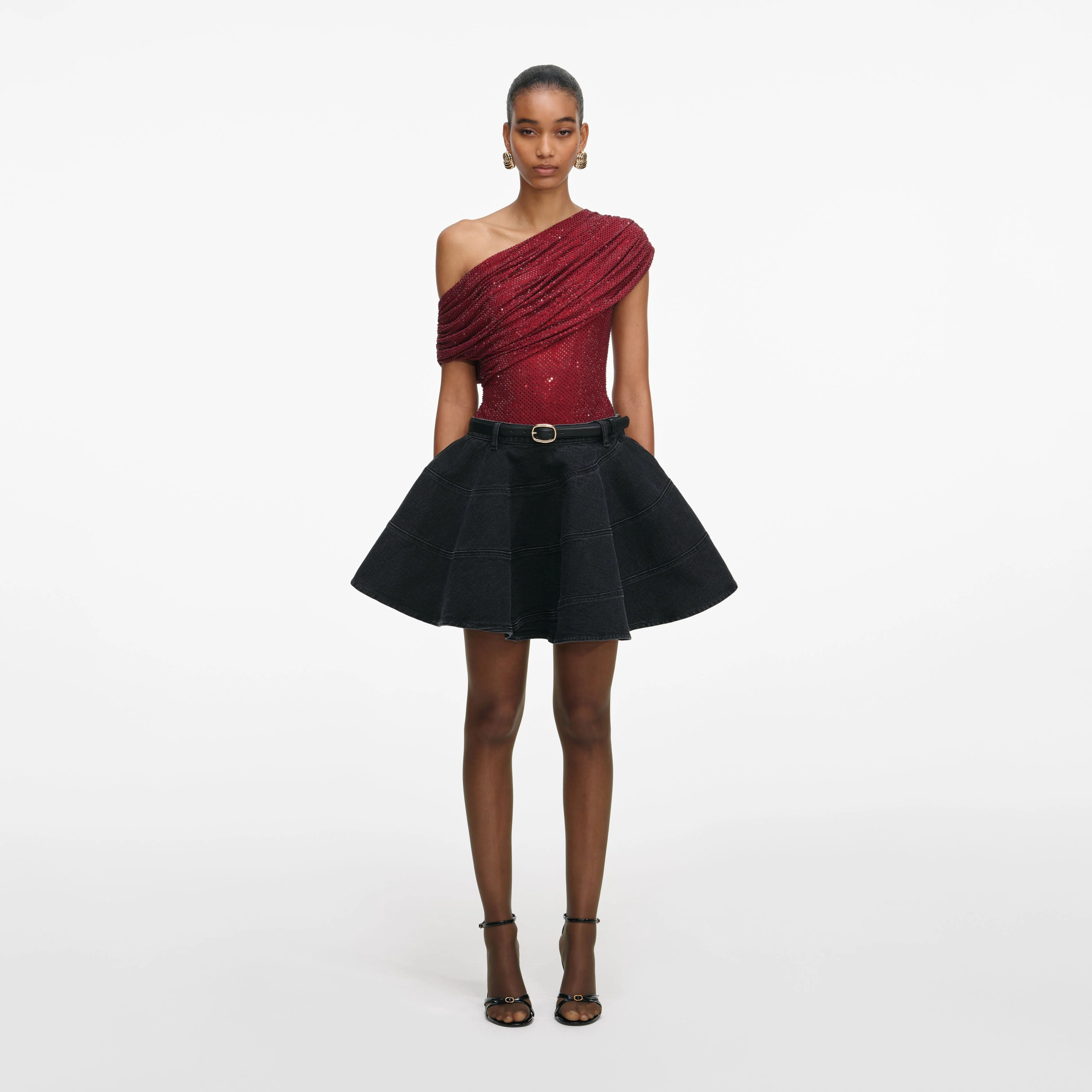 Burgundy Rhinestone Drape Top