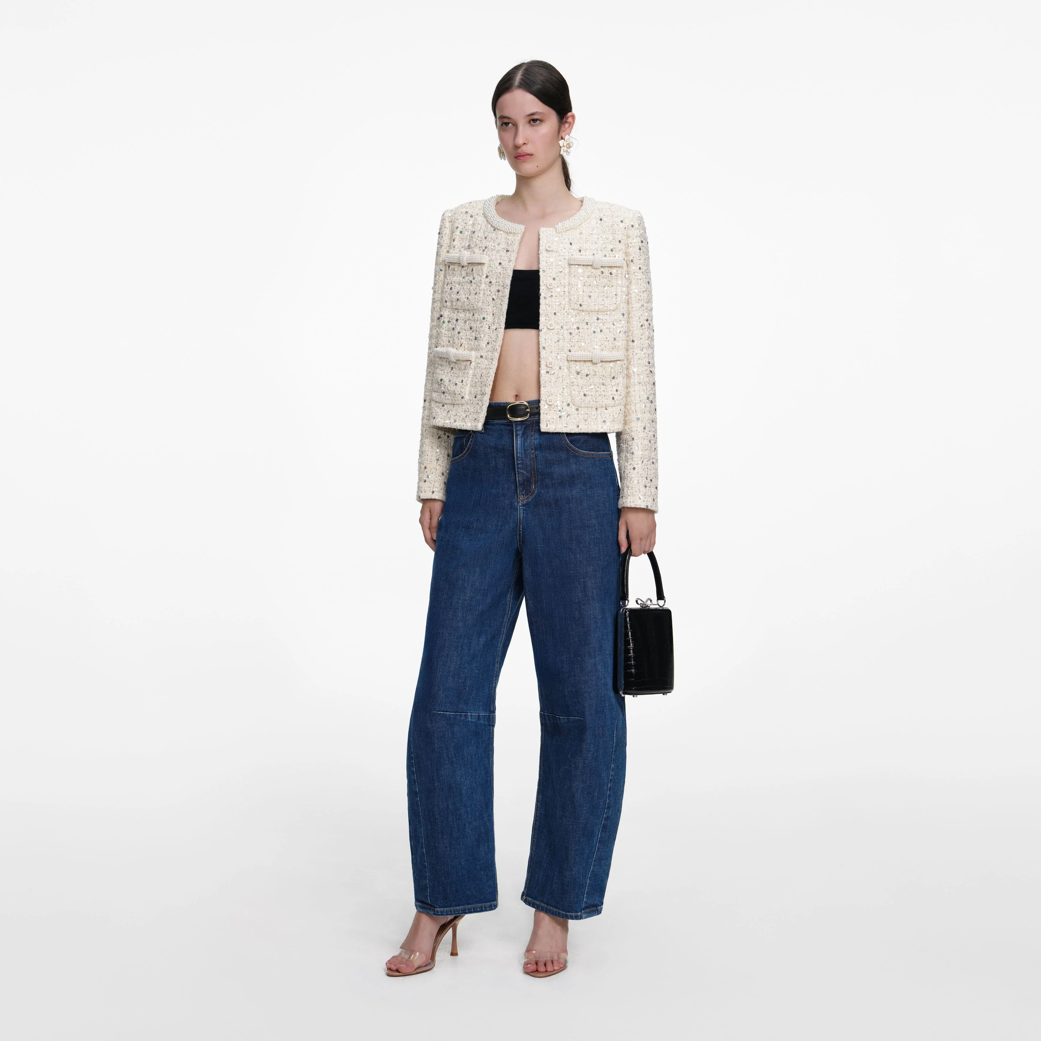 Cream Embellished Boucle Jacket - Image 2