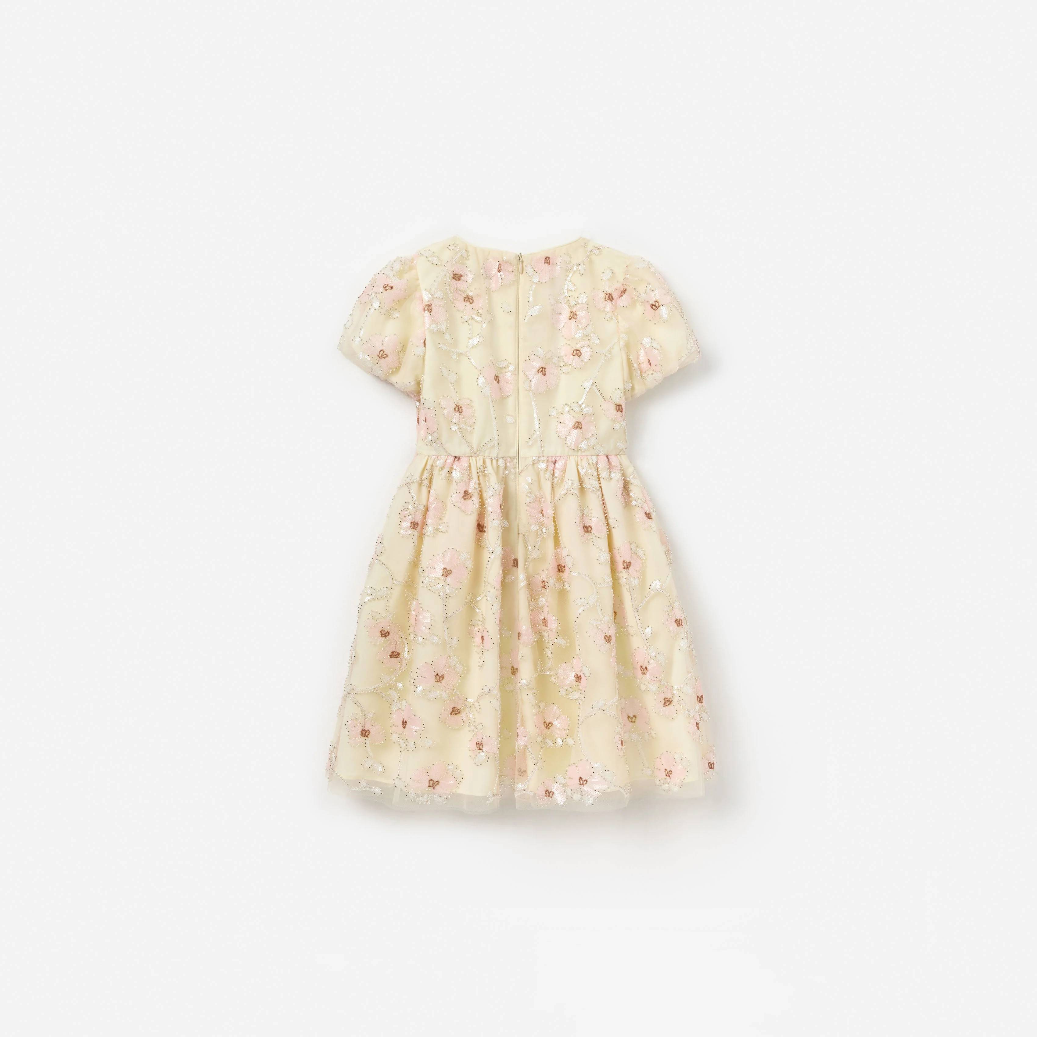 Cream Embellished Flower Tulle Dress - Image 2