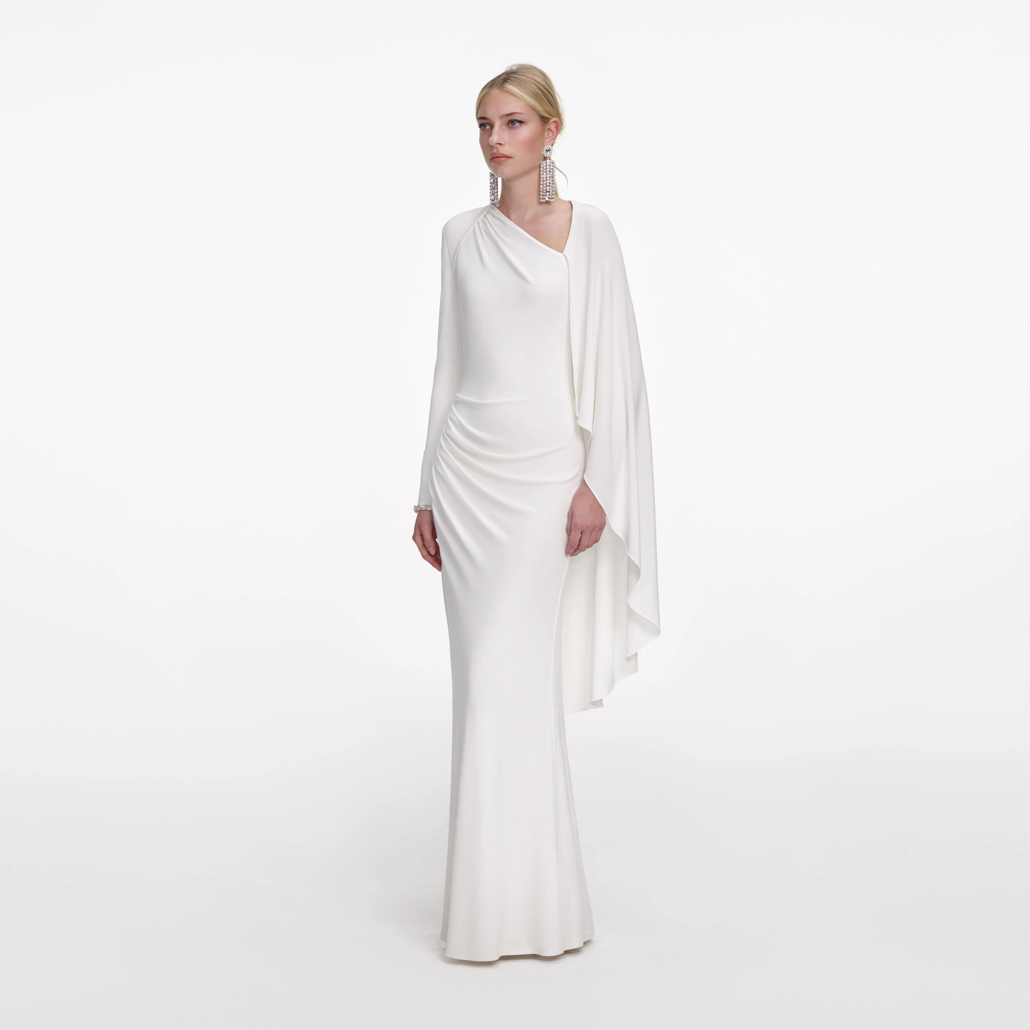 White Jersey Drape Maxi Dress - Image 2