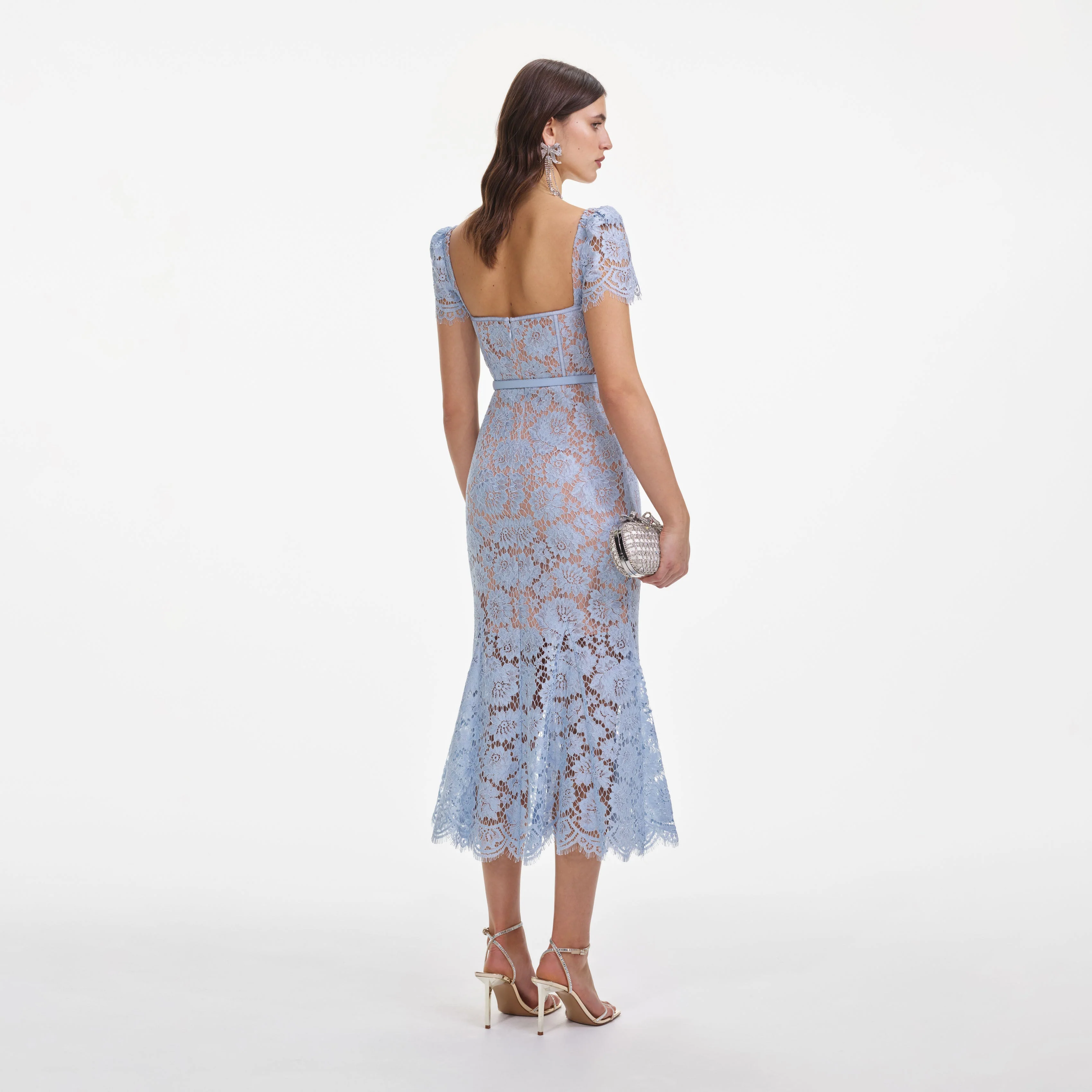 Blue Fine Lace Midi Dress - Image 3