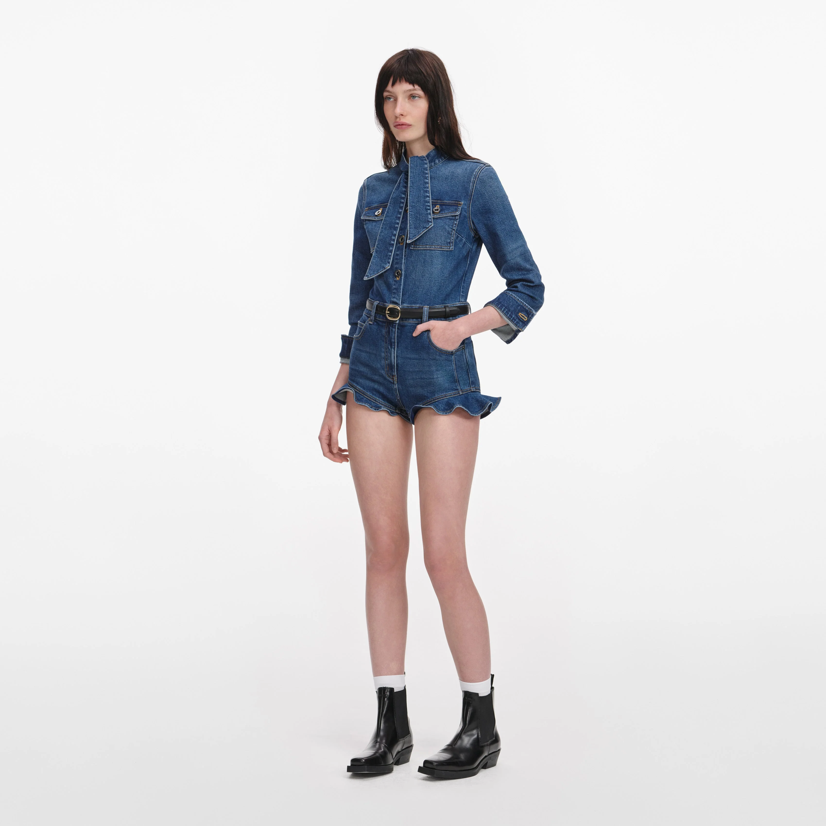 Denim Frill Playsuit - Image 2