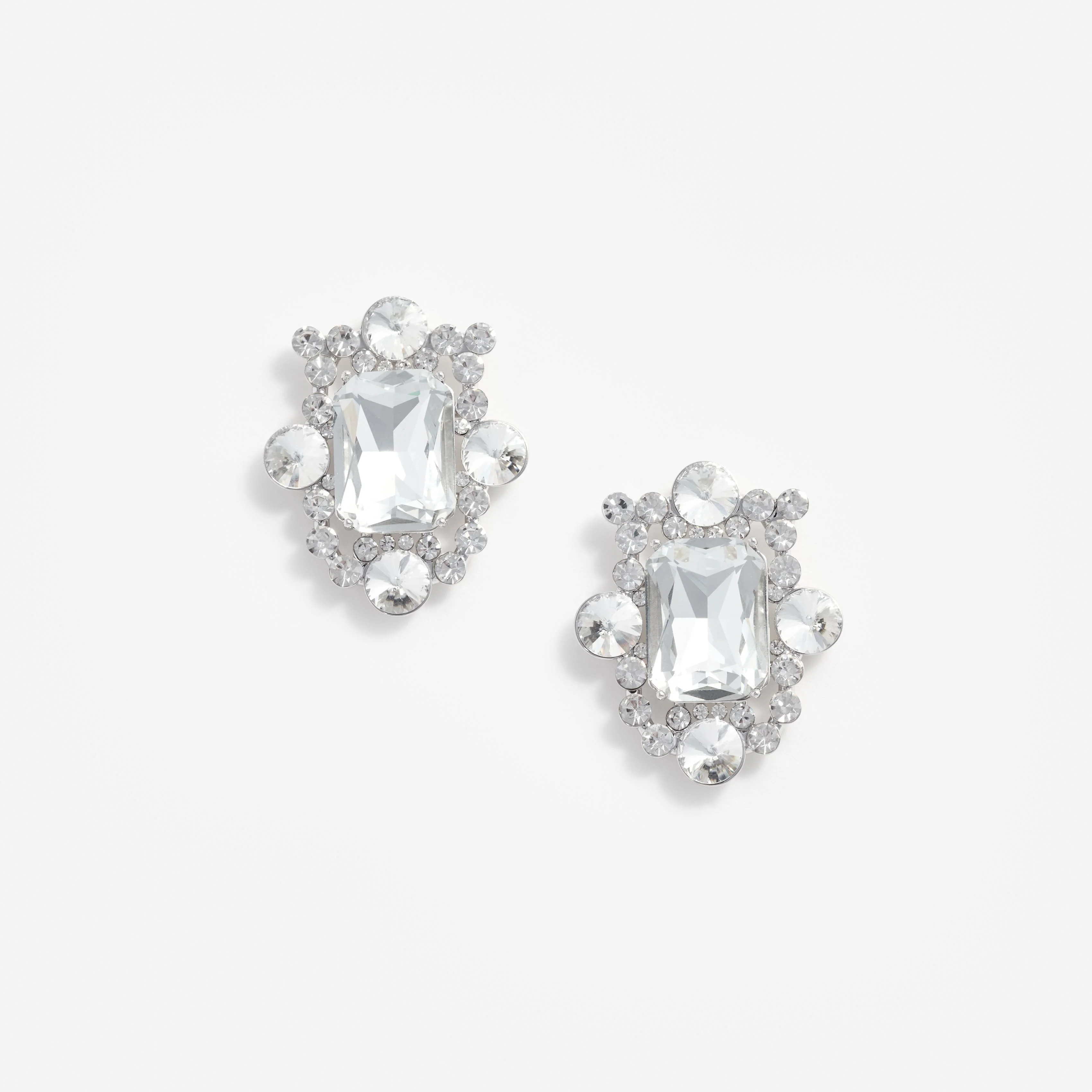 Silver Crystal Cluster Earrings