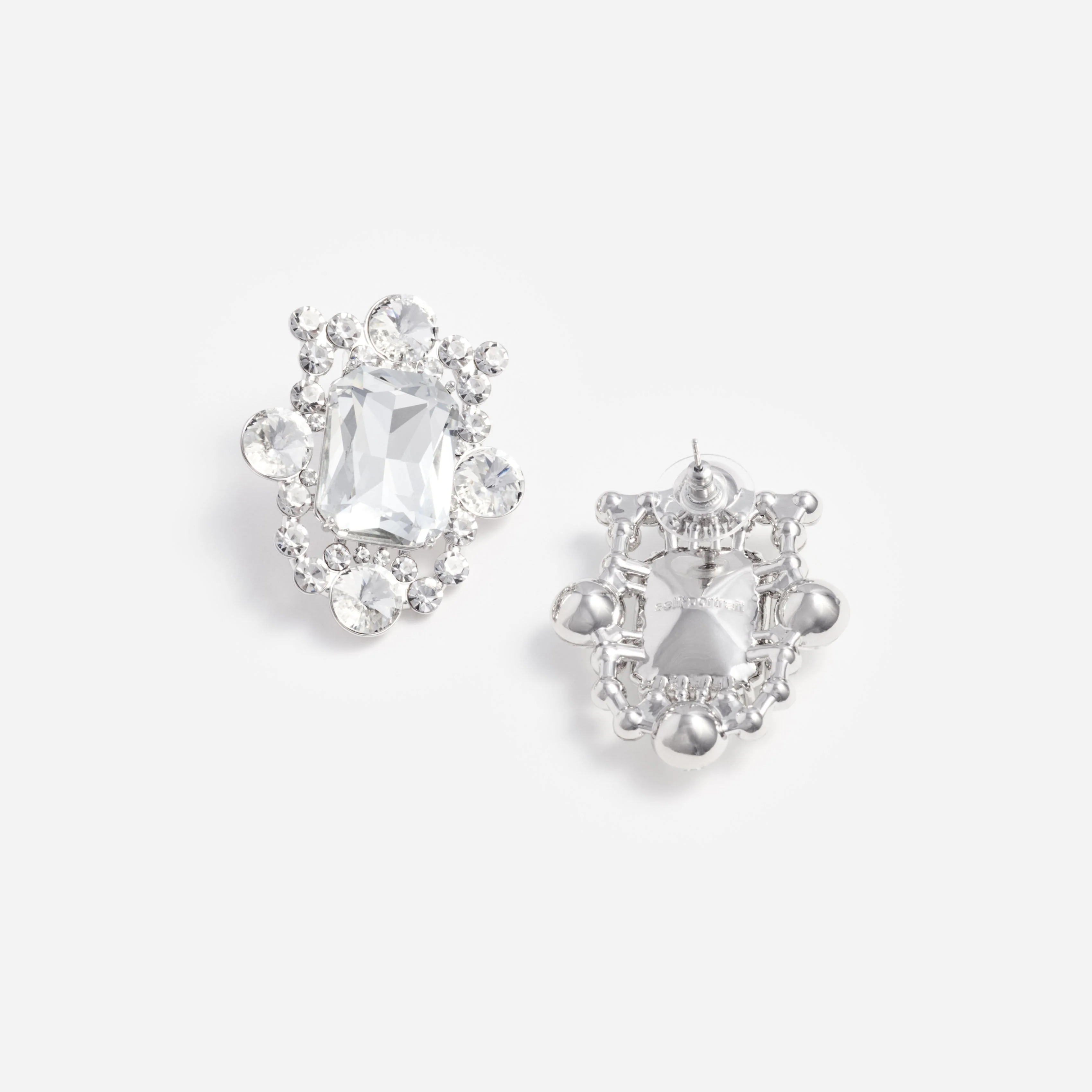 Silver Crystal Cluster Earrings - Image 2